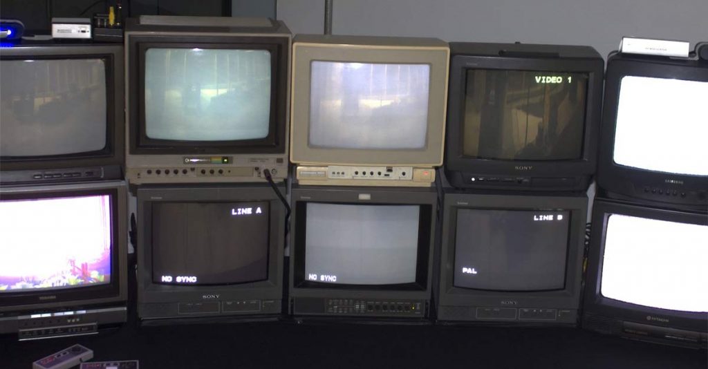 Pong across 10 old TVs